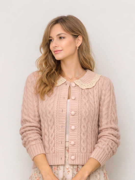 Jessica Simpson Sweaters - BNWT Jessica Simpson Pink Lace Cardigan S Old Money Boho Romantic Cottagecore